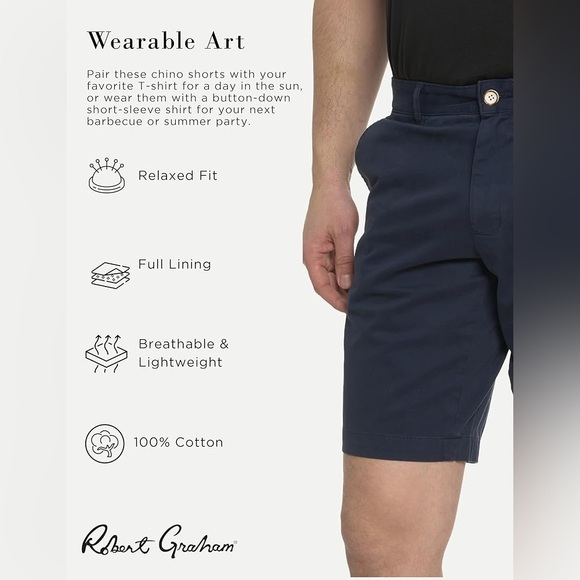 NEW! ROBERT GRAHAM MENS MARANA Shorts Khaki Size 34 NWT Chino Casual Summer - Picture 3 of 13